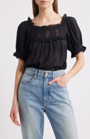 DÔEN Frances Lace Inset Cotton Blend Top