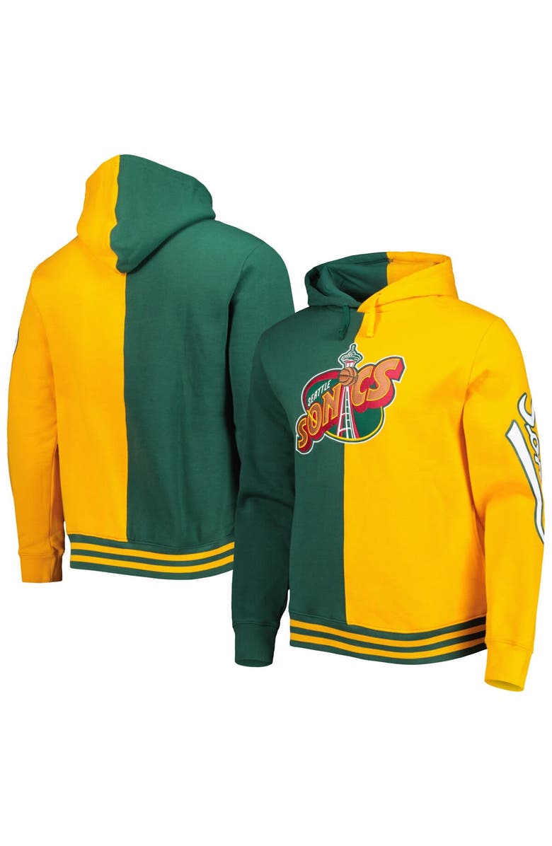Mitchell & Ness Men's Mitchell & Ness Green/Gold Seattle SuperSonics Hardwood Classics Split Pullover Hoodie, Main, color, Green