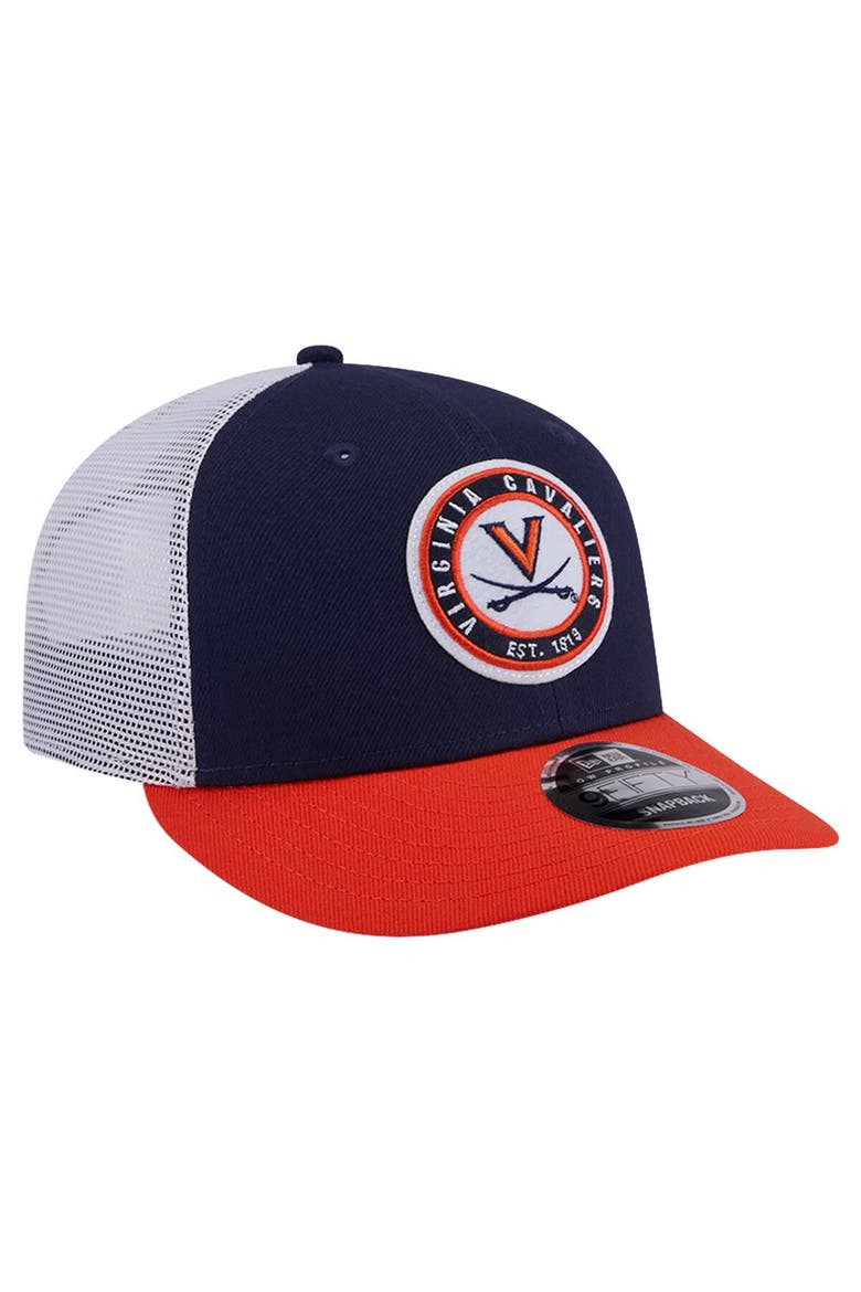 Men's New Era Navy Virginia Cavaliers Throwback Circle Patch 9FIFTY Trucker Snapback Hat, Alternate, color, Navy