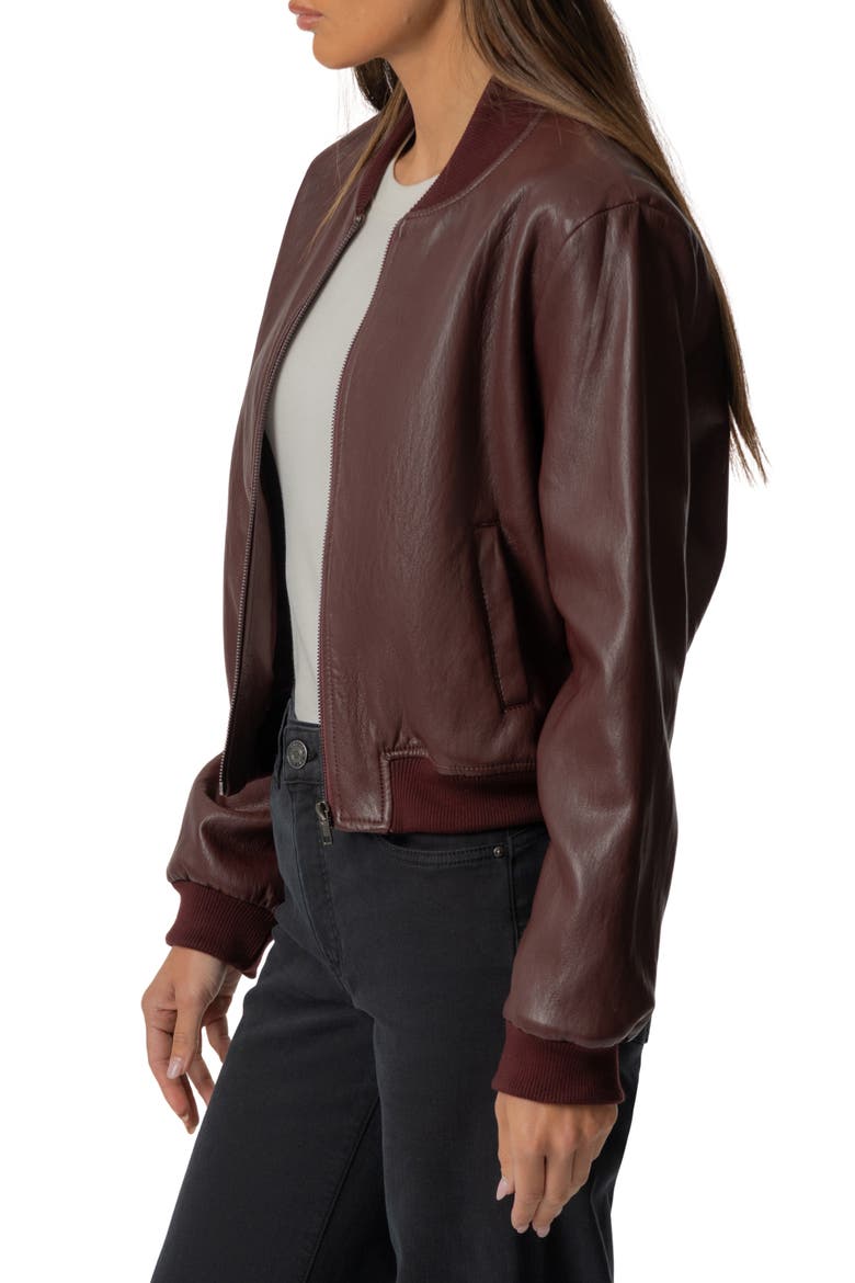 Steph Zip Front Faux Leather Bomber Jacket, Alternate, color, BORDEAUX