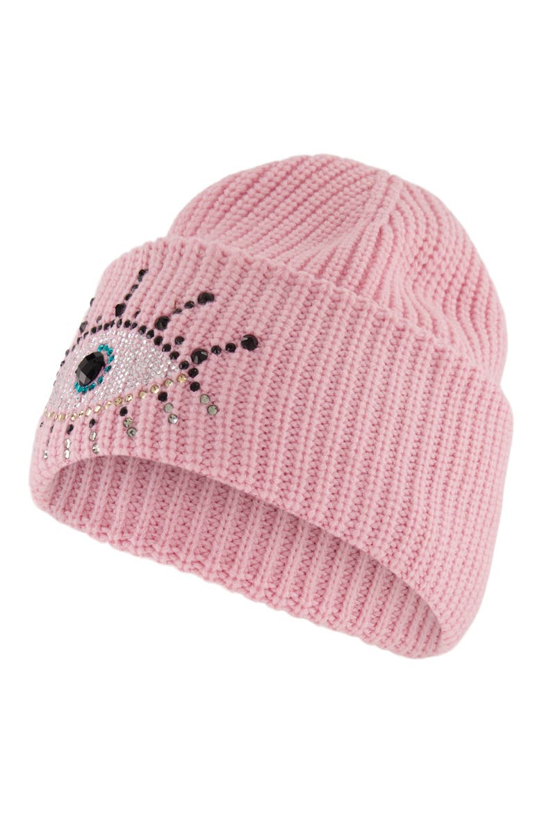 Beaded Evil Eye Beanie, Alternate, color, FUCHSIA