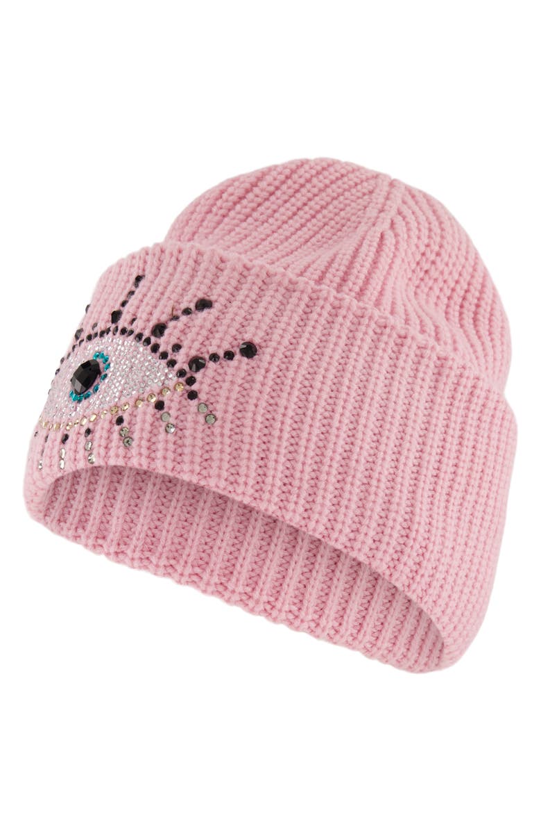 Kurt Geiger London Beaded Evil Eye Beanie, Alternate, color, Fuchsia