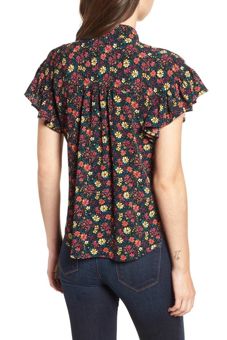 Ruffle Sleeve Print Shirt, Alternate, color, BLACK MIX N MATCH A