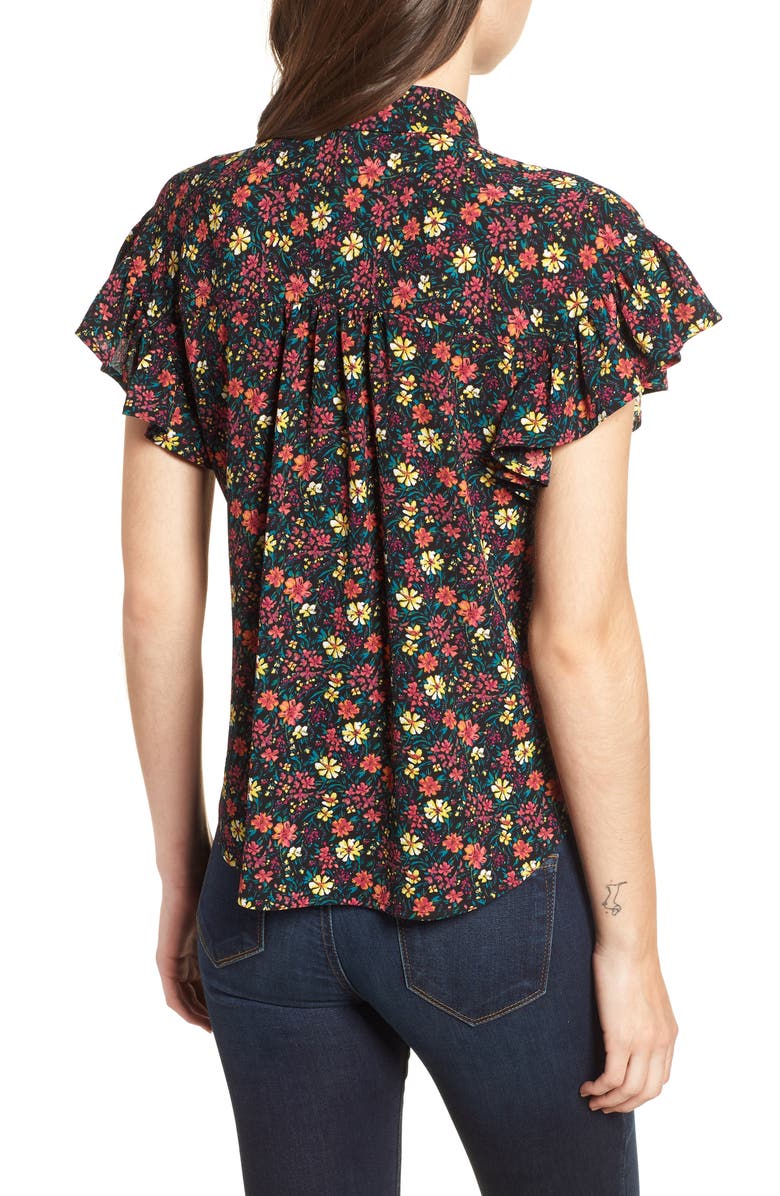 BP. Ruffle Sleeve Print Shirt, Alternate, color,