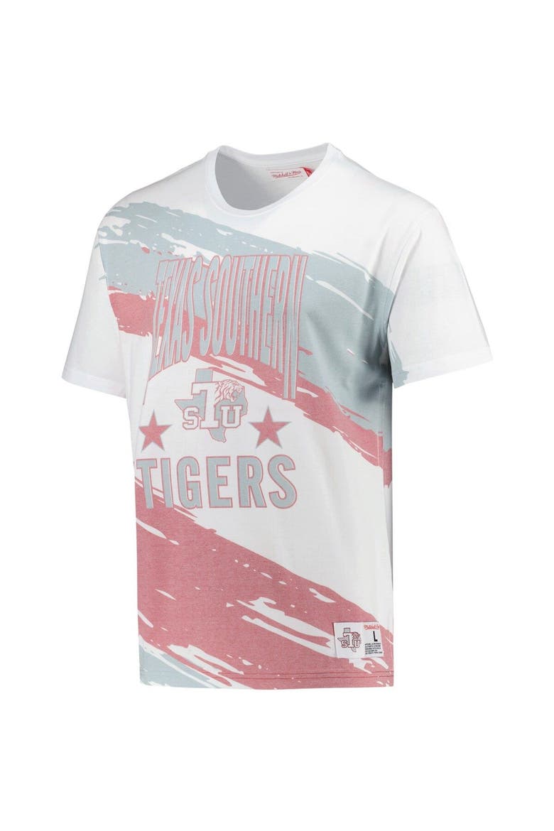 Men's Mitchell & Ness White Texas Southern Tigers Paintbrush Sublimated T-Shirt, Alternate, color, White