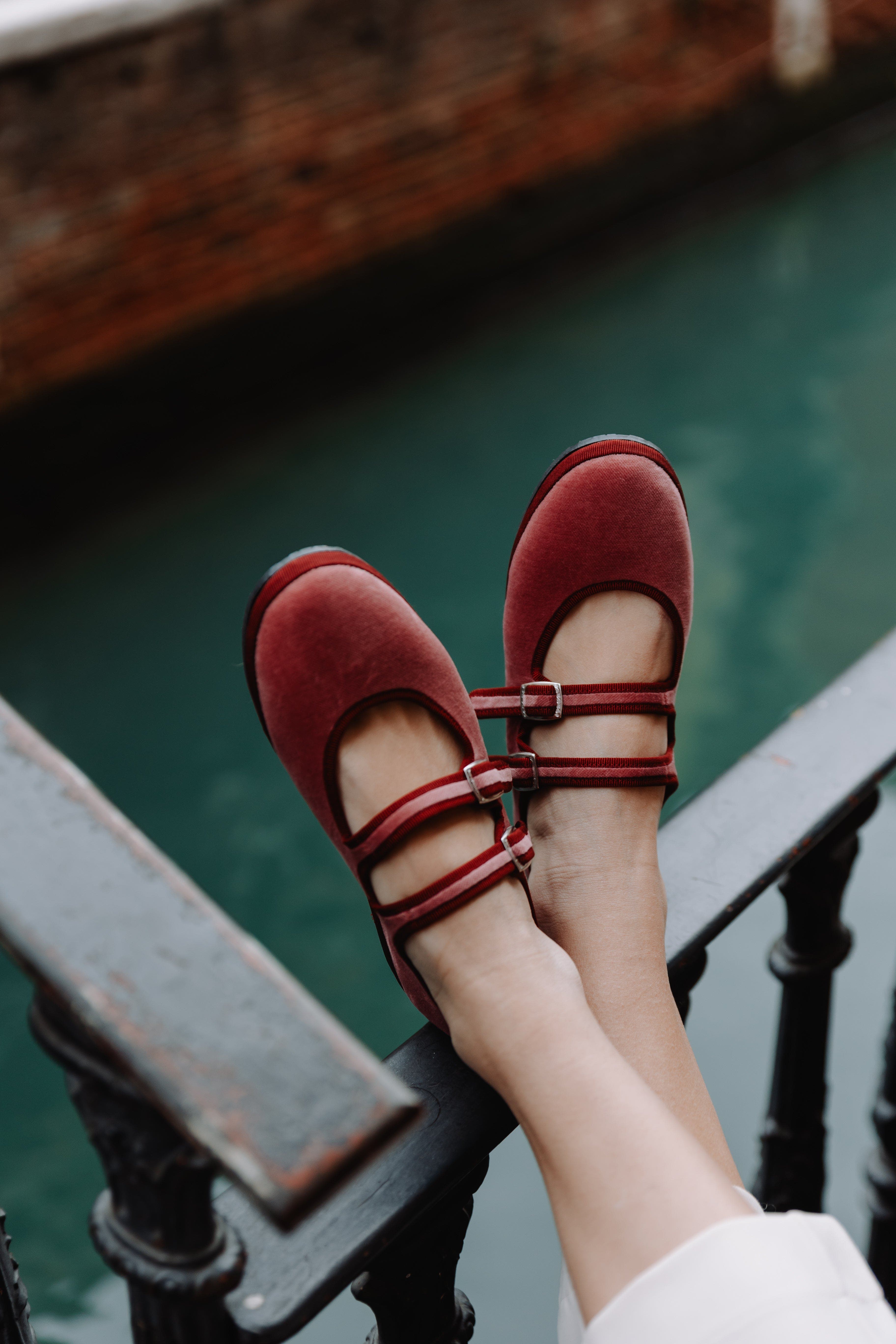 Gondolina Shoes Petal Double Strap Mary Jane Flats, Alternate, color, Rosé Wine