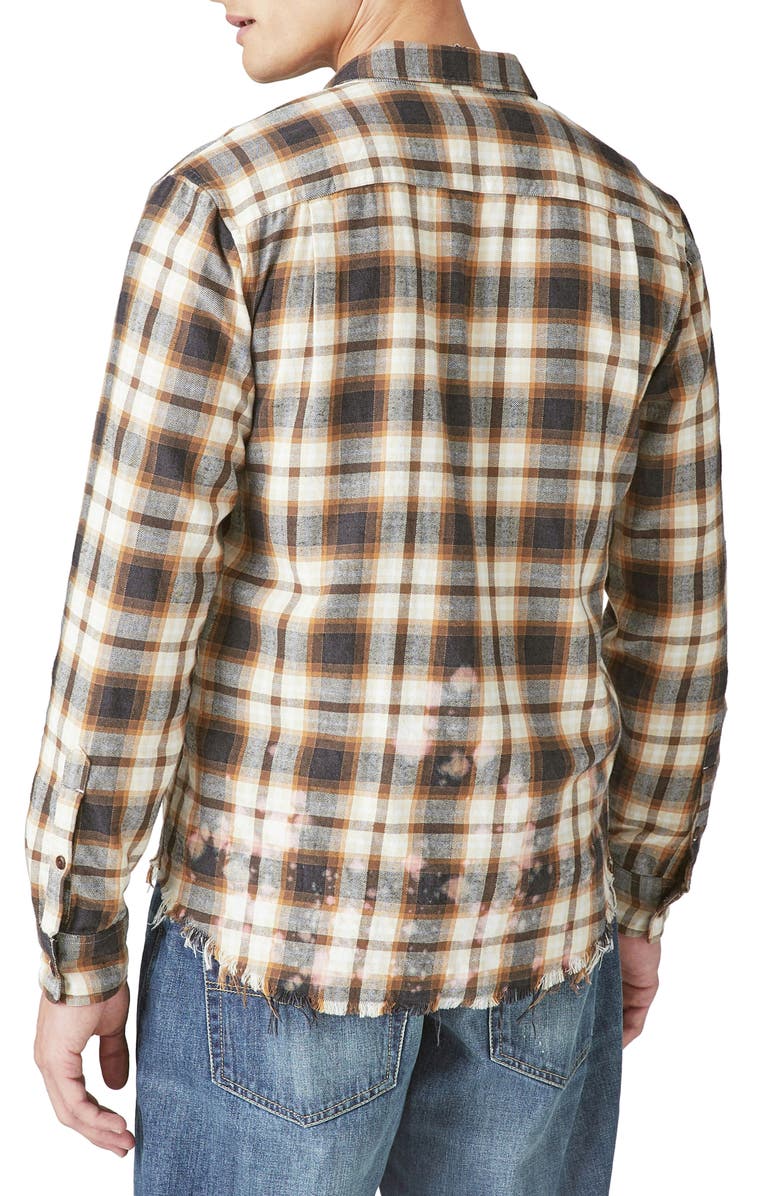 Lucky Brand Acid Wash Frayed Hem Plaid Flannel Button-Up Shirt, Alternate, color, 