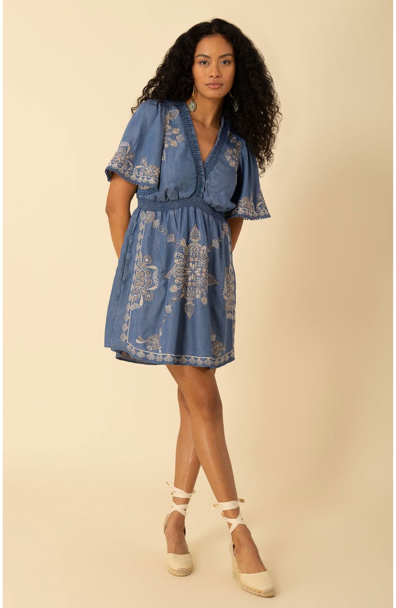 Halebob Elora Embroidered Chambray Dress, Alternate, color,