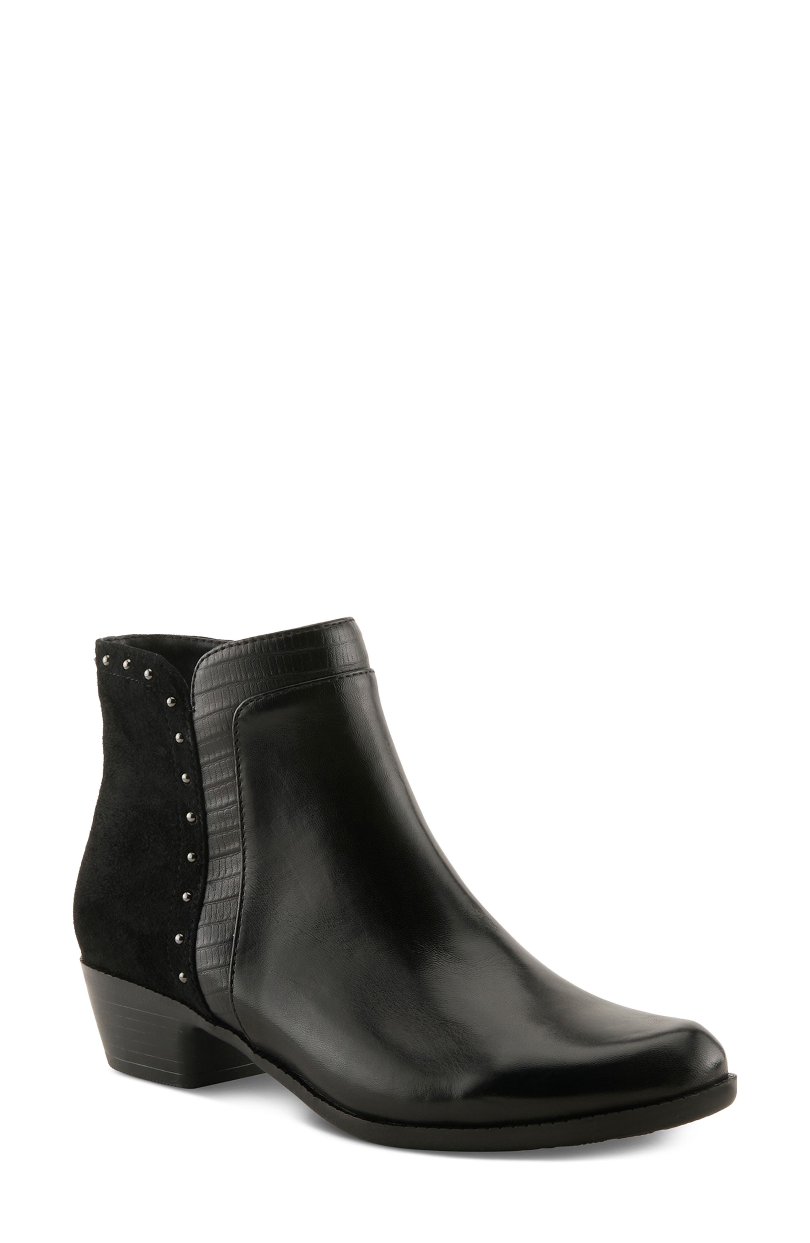 Annelise Leather Bootie, Main, color, BLACK