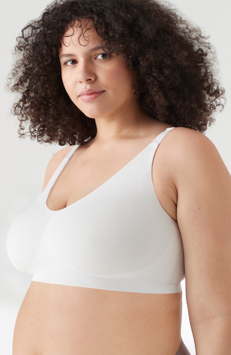 True & Co Soft Form V-Neck Adjustable Strap Bralette, Alternate, color, White