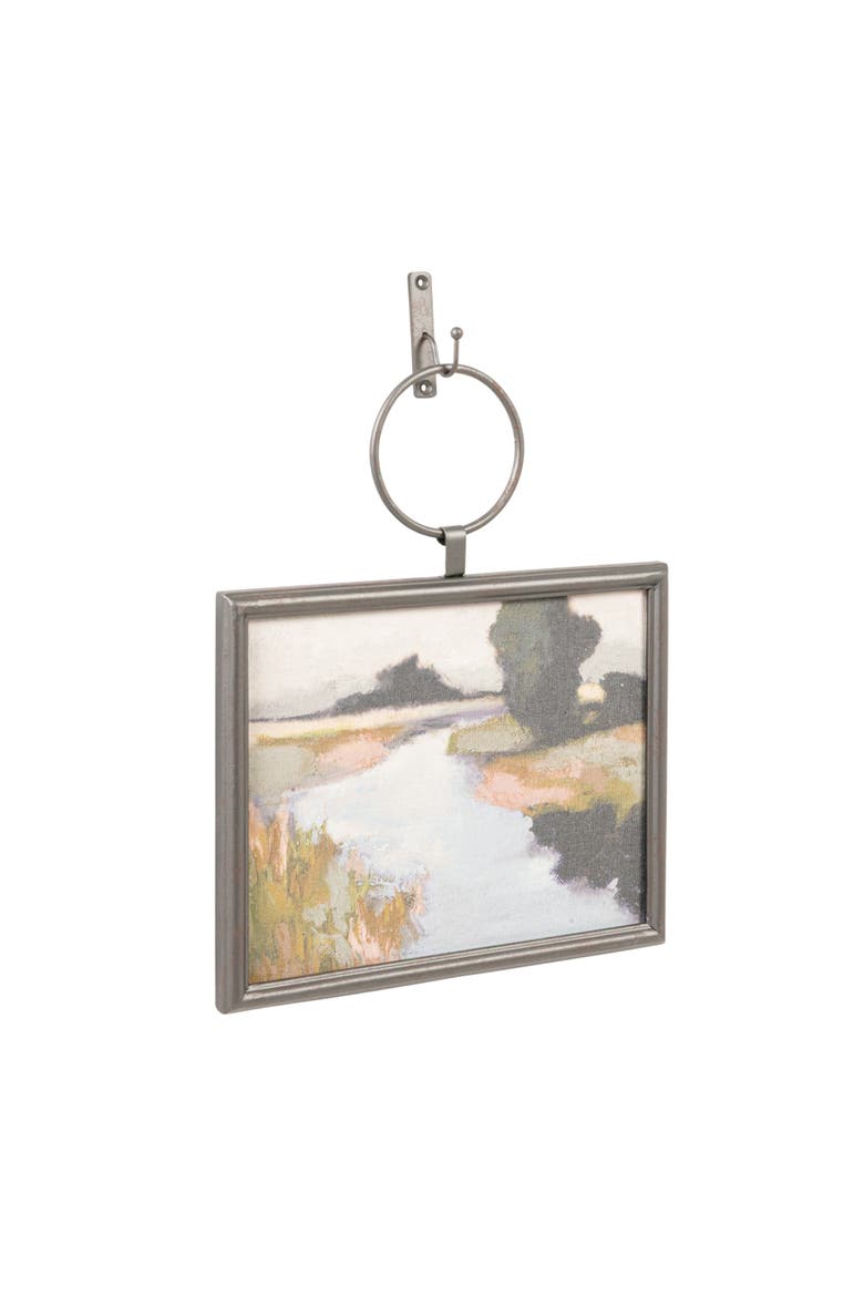 Metal and Wood Framed Landscape Wall Art with Hanging Bracket, Multicolor, Main, color, Blue