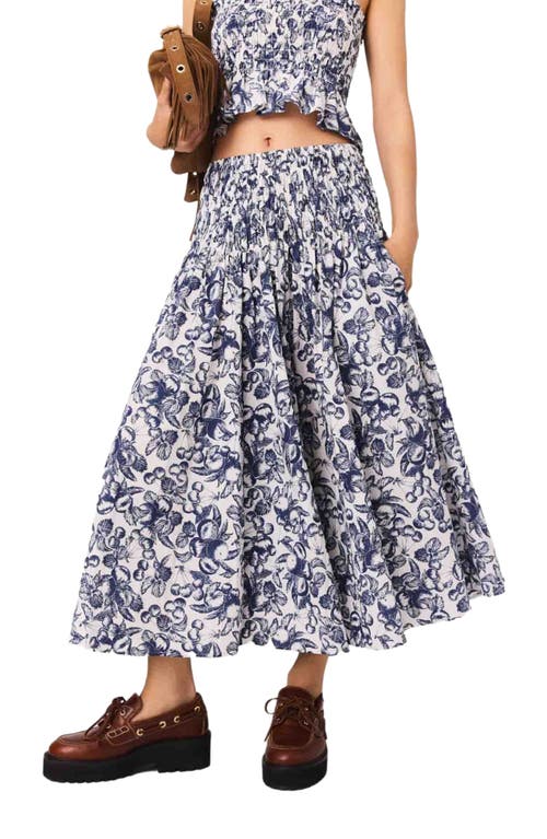 Maje Womens Blue Fruits Print Fruit-print Smocked-waist Cotton Maxi Skirt In Blue