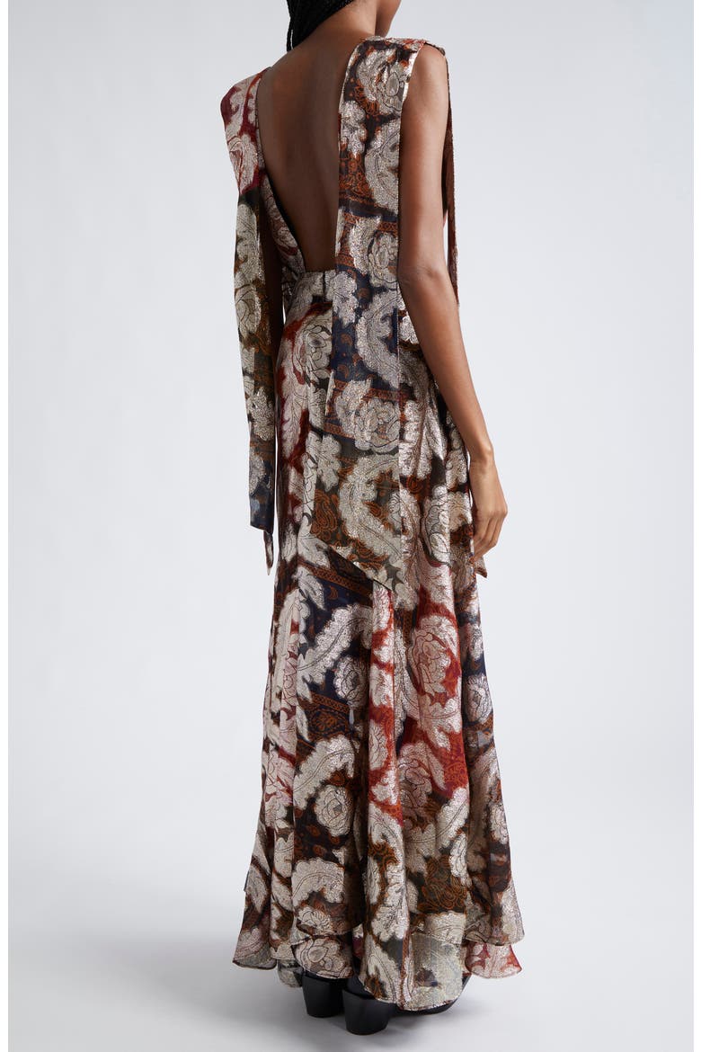 farm rio metallic dress Printed Metallic Fil Coup Chiffon Maxi Dress