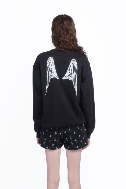 Anna Sui Wings Crew Neck Sweatshirt In Black