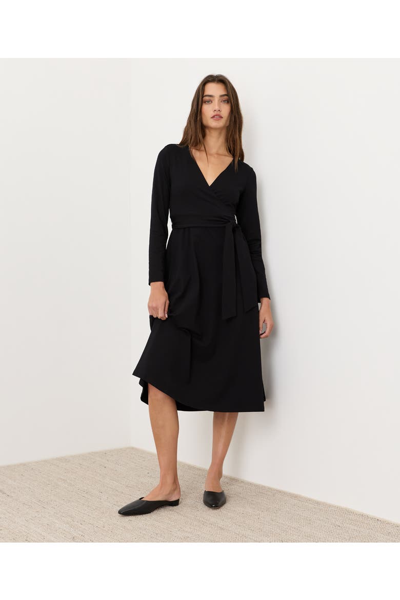 Fit & Flare Wrap Dress Made with Organic Cotton, Main, color, Black