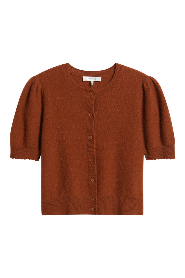 The Cashmere Pointelle Puff Sleeve Cardigan, Alternate, color, CHESTNUT