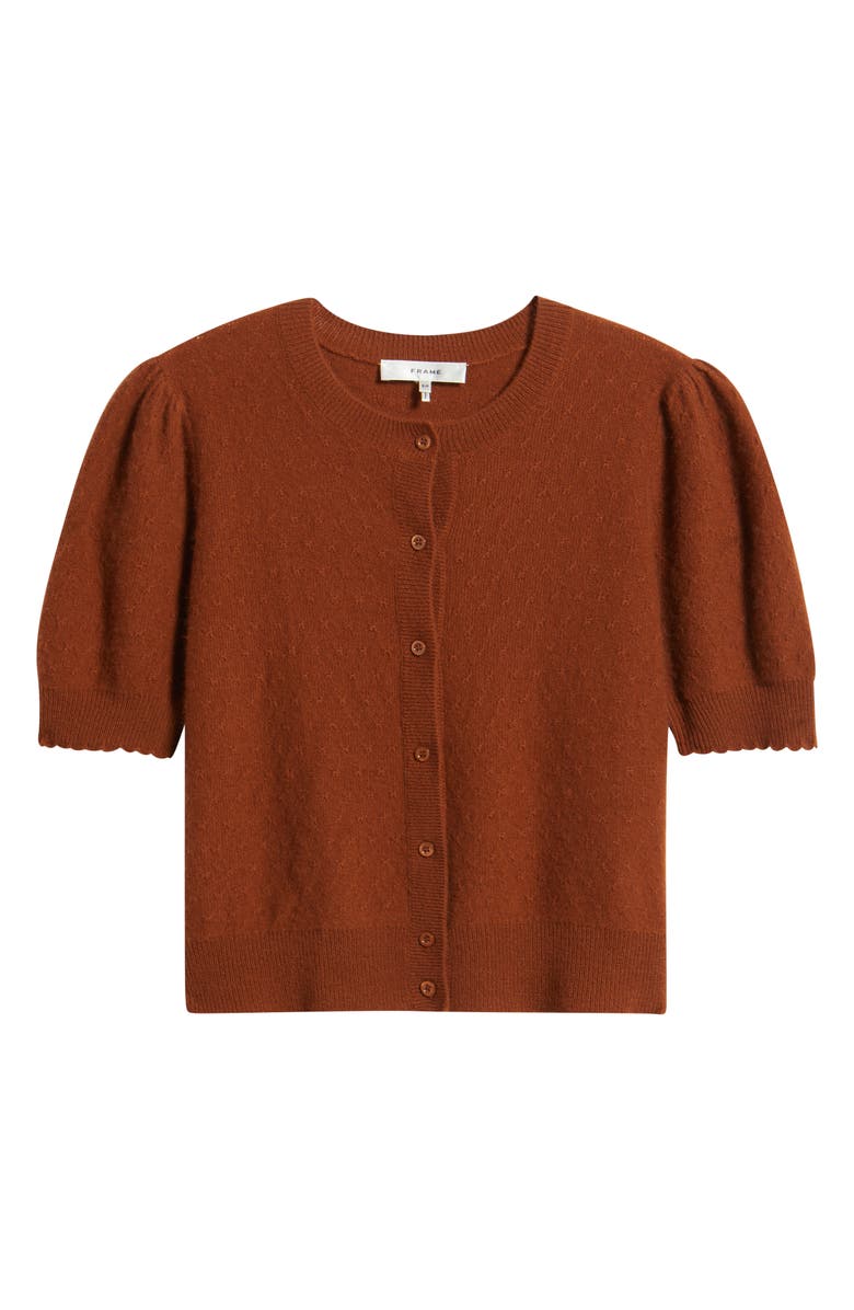 FRAME The Cashmere Pointelle Puff Sleeve Cardigan, Alternate, color, Chestnut