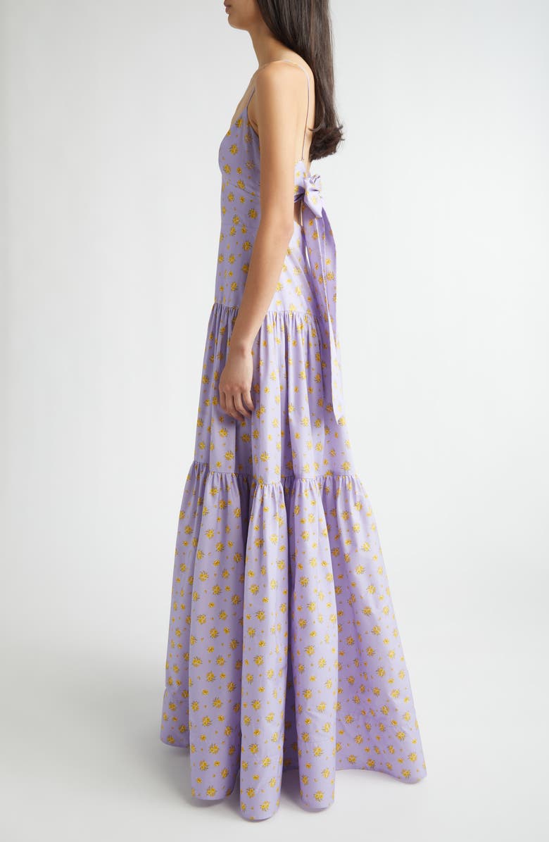 Lela Rose Floral Print Cotton Tiered Gown, Alternate, color, Lavender/ Sunflower