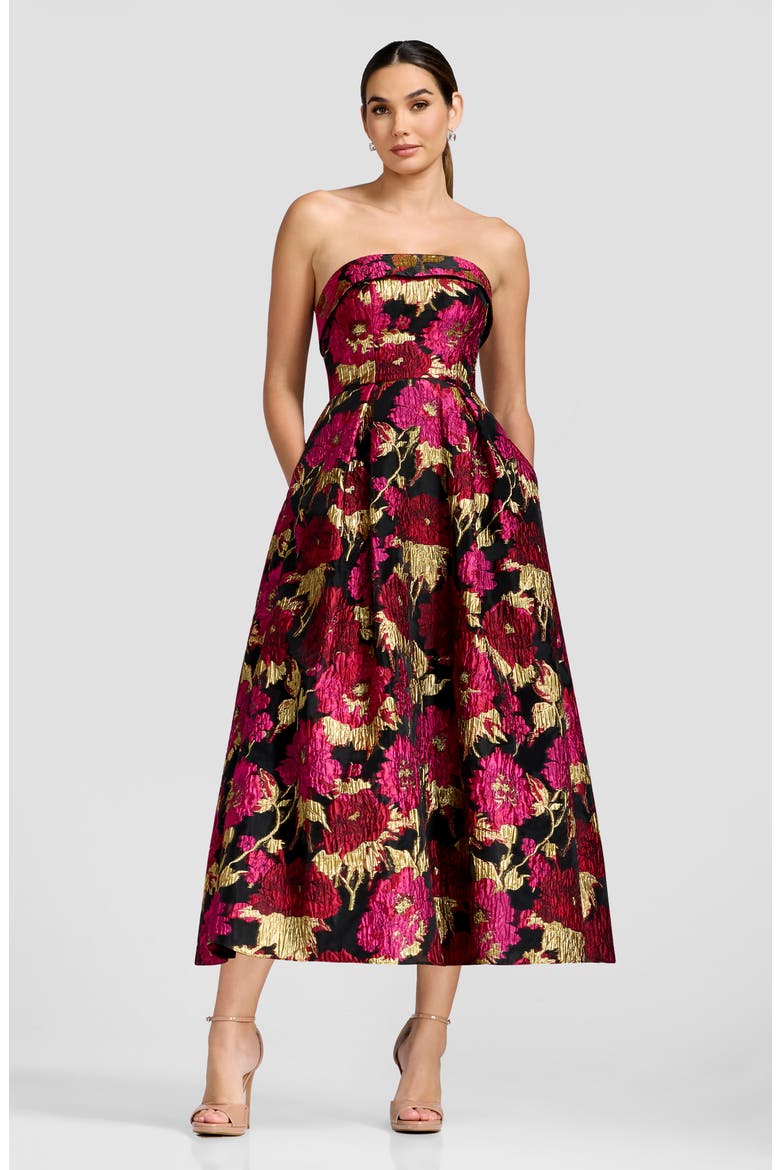 Mika Strapless Metallic Brocade Cocktail Dress, Alternate, color, FUCHSIA MULTI