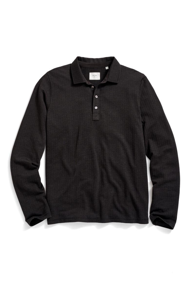 Long Sleeve Textured Stripe Polo, Alternate, color, BLACK