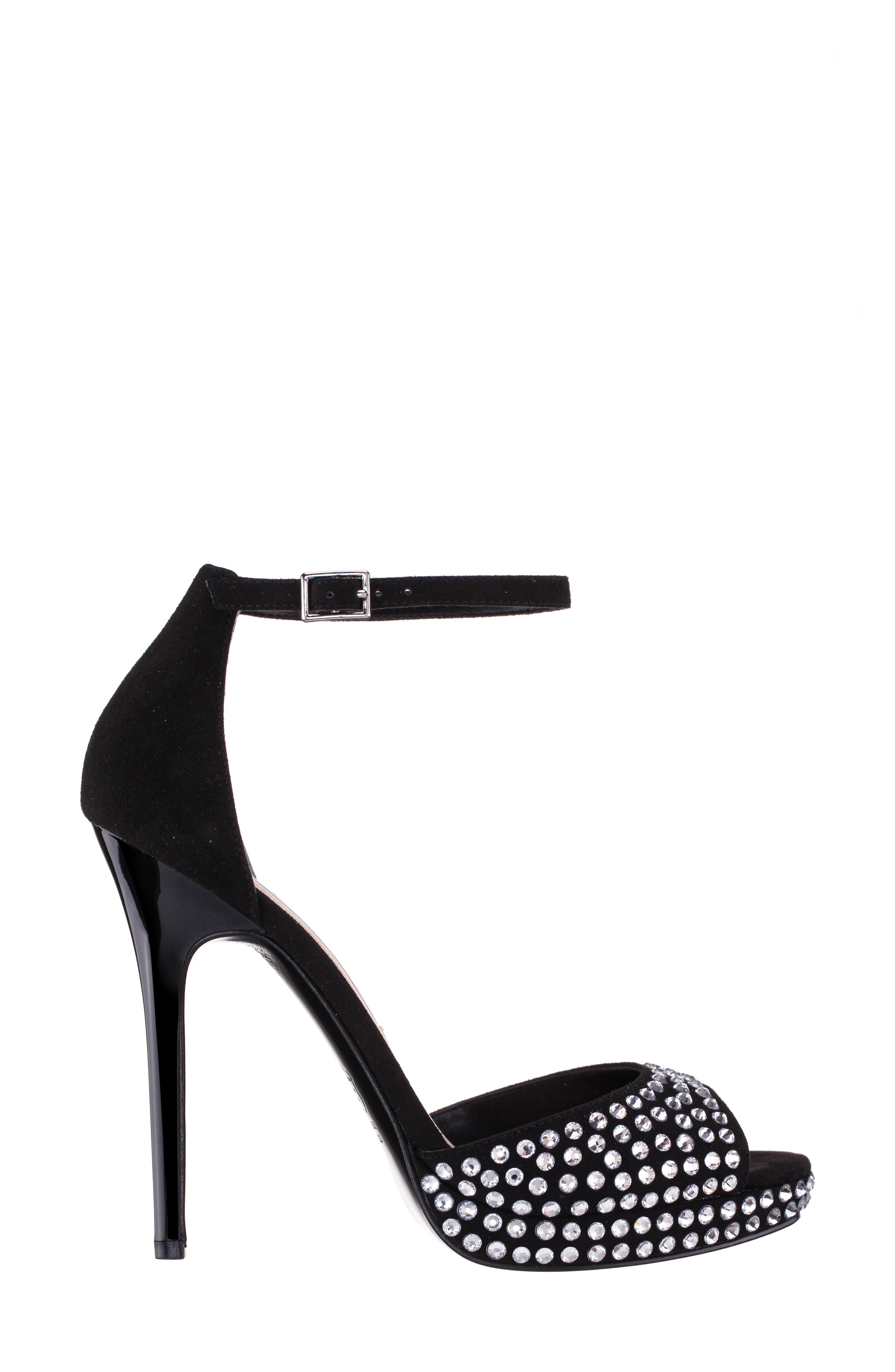 Nina Francia Crystal Ankle Strap Stiletto Sandal, Alternate, color, Black