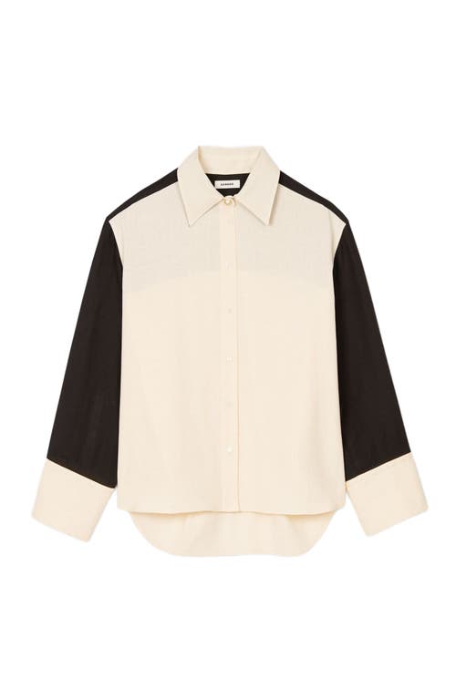 Sandro Grace Two Tone Shirt In Ecru