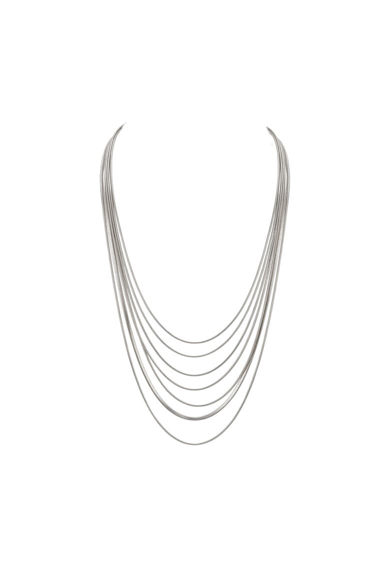 Vintage 1970s Silvertone 8 Strand Snake Chain Necklace, Main, color, Silver