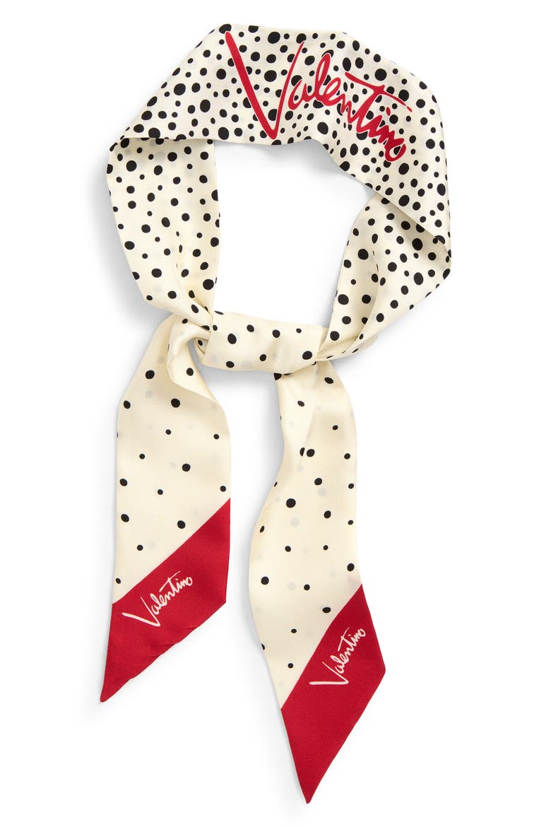 Little Stars Print Silk Skinny Scarf, Alternate, color, VANILLA