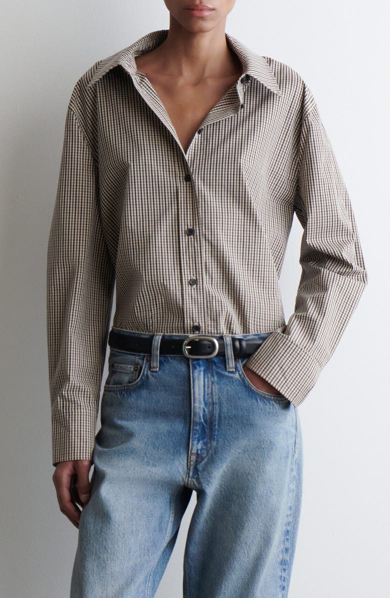 COS Check Print Woven Shirt, Main, color, Beige Dark