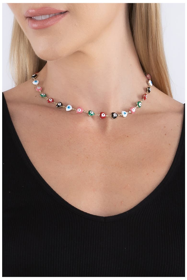 Heart & Eye Enamel Necklace, Alternate, color, GOLD