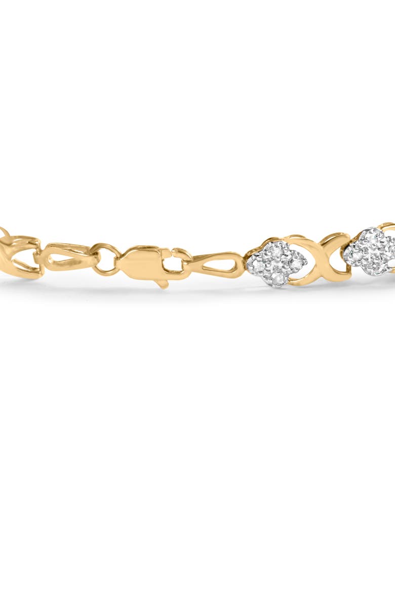 Haus of Brilliance 10K Yellow Gold 1.00 Ctw Diamond 5 Stone Floral Cluster and "X" Link Bracelet, Alternate, color, Yellow
