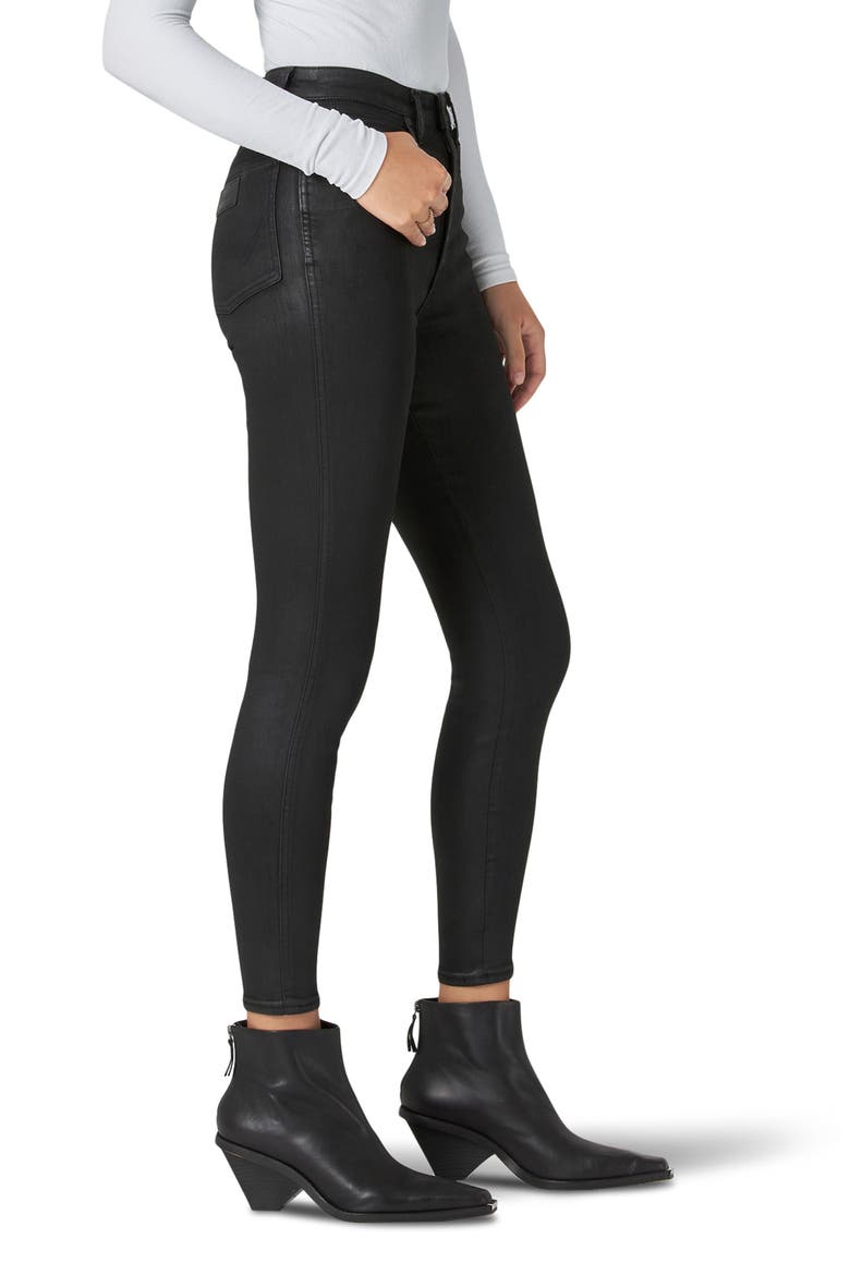 Wriggler High Waist Ankle Skinny Jeans, Alternate, color, BLACK COATED