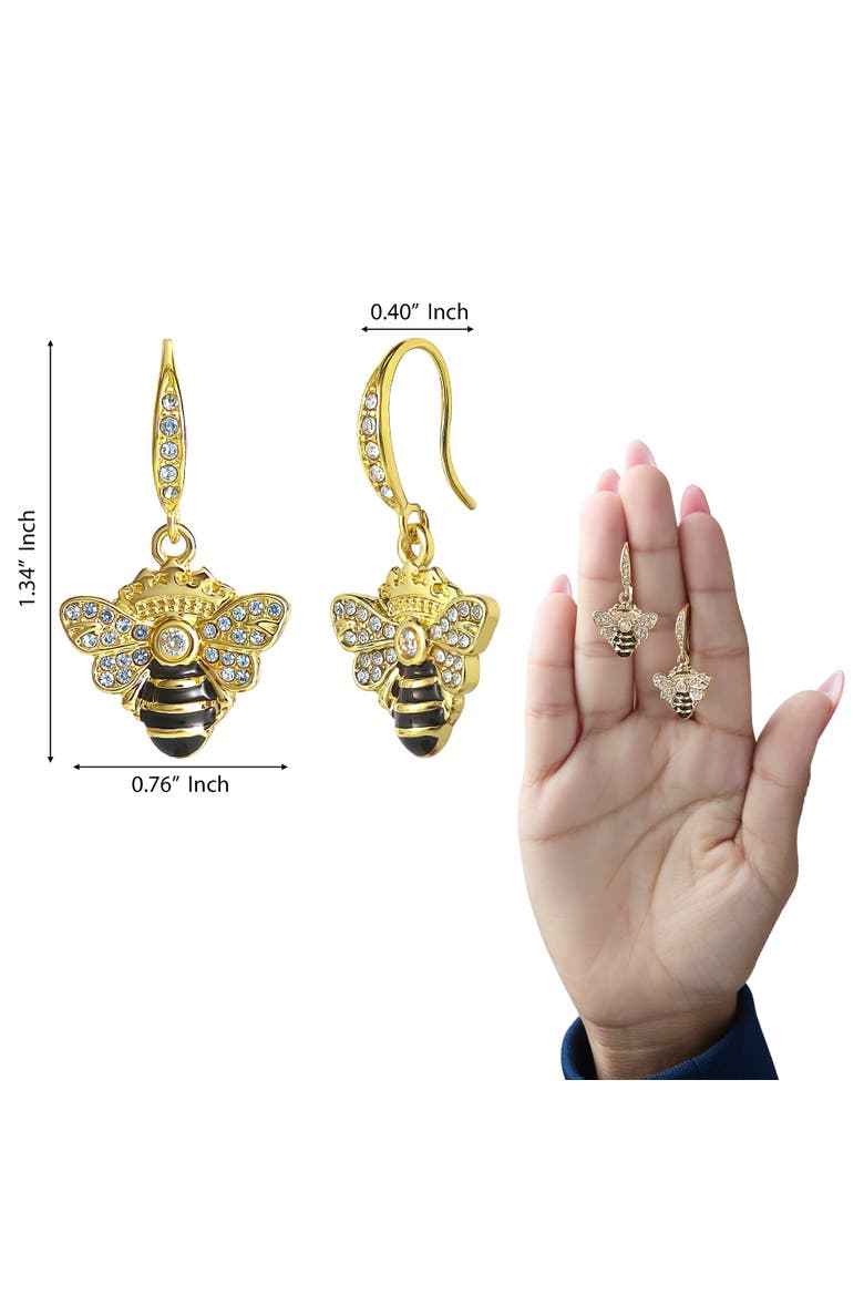 Rhinestone and Black Enamel Bee Earrings for Women, Gold-Tone, Alternate, color, Gold-Tone