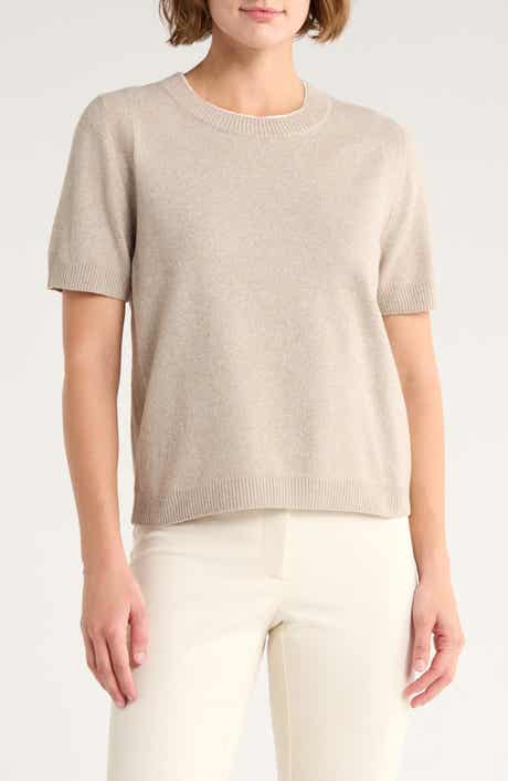 Vince Camuto Contrast Detail Short Sleeve Sweater