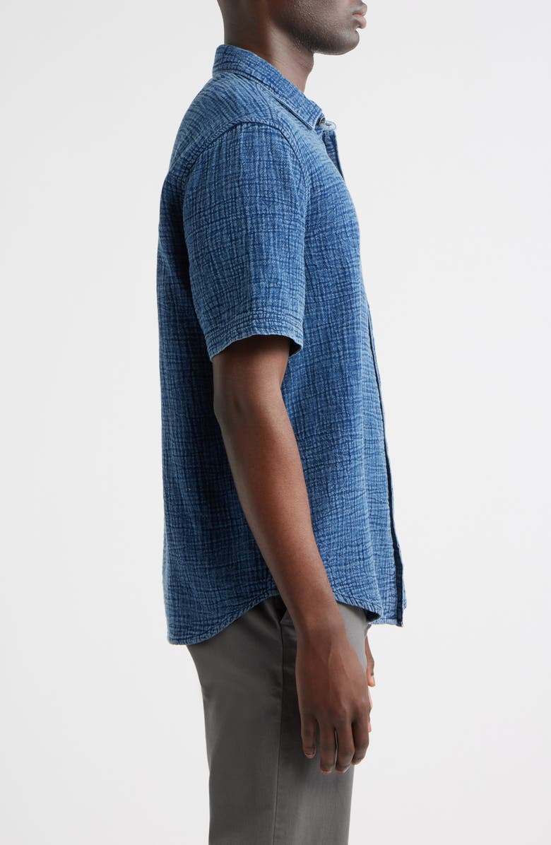 Tommy Bahama Beachside Cruiser Crinkled Short Sleeve Cotton Button-Up Shirt, Alternate, color, Indigo