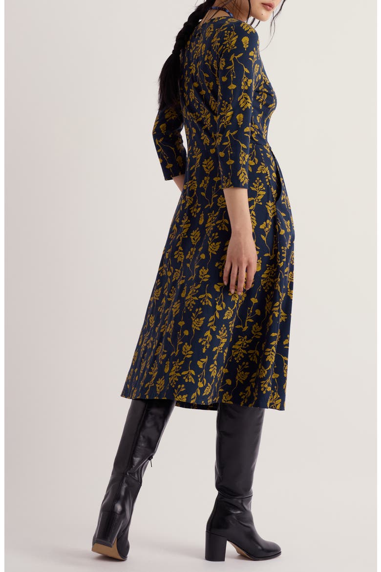 April Stretch Organic Cotton Fit & Flare Dress, Alternate, color, BOTANICAL LEAVES MARITIME