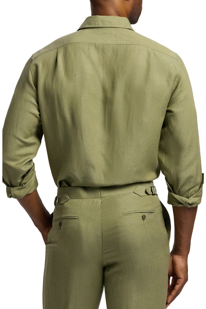Silk & Linen Button-Up Shirt, Alternate, color, FERN GREEN