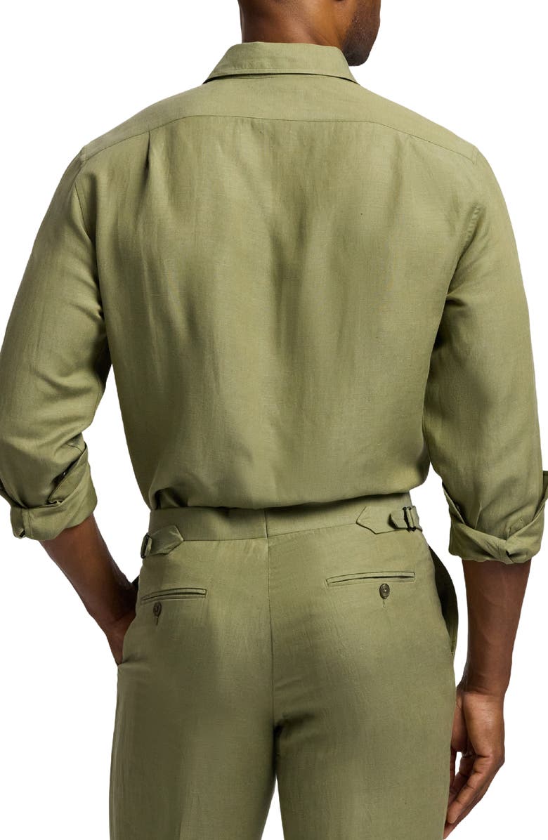 Ralph Lauren Purple Label Silk 
Linen Button-Up Shirt, Alternate, color, Fern Green