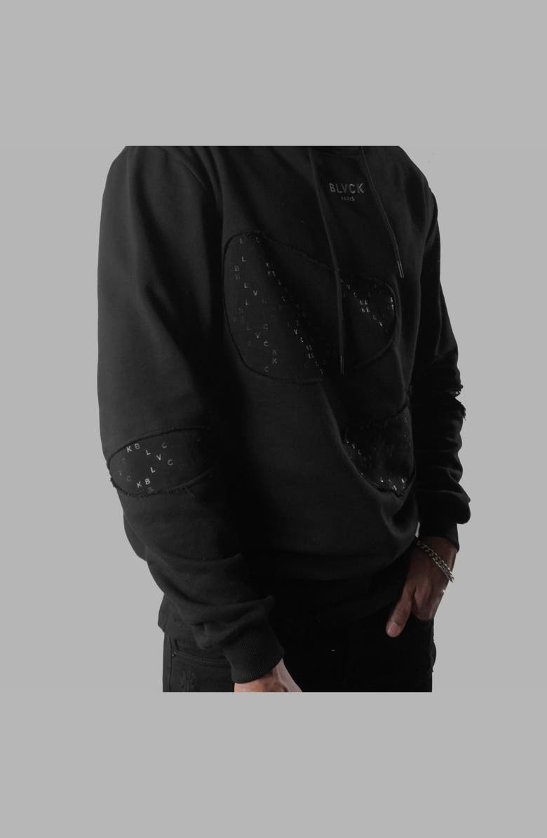 Blvck Monogram Torn Hoodie, Alternate, color, Black