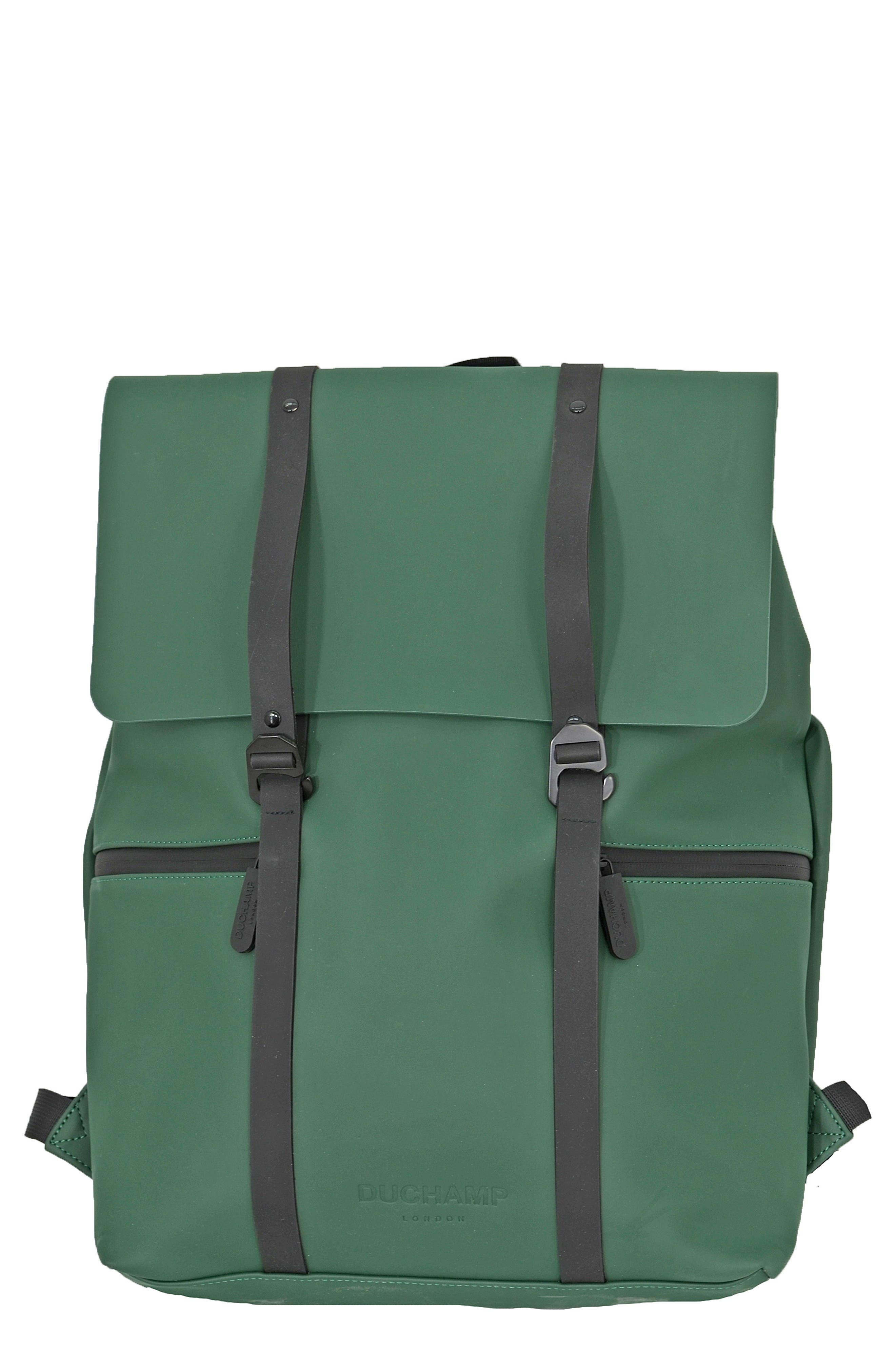 Foldover Rubberized Backpack, Main, color, DARK GREEN