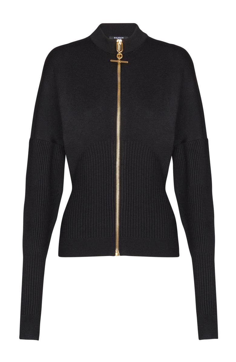 Balmain Zipped knit cardigan, Main, color, Black
