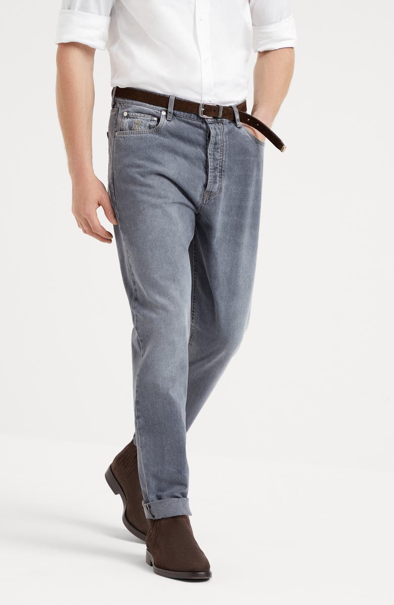 Brunello Cucinelli Greyscale denim iconic fit five-pocket trousers, Alternate, color, 