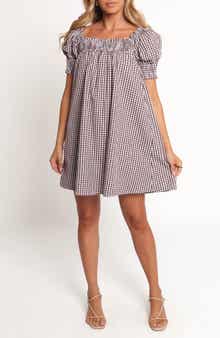 Petal & Pup Kennedy Puff Sleeve Smocked Gingham Minidress