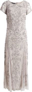 Pisarro Nights Beaded Mesh Midi Cocktail Dress