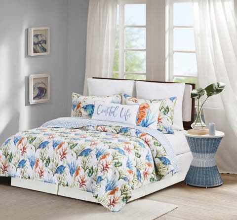 Coastal Haven Coastal Beach Cotton Quilt Set  - Reversible and Machine Washable