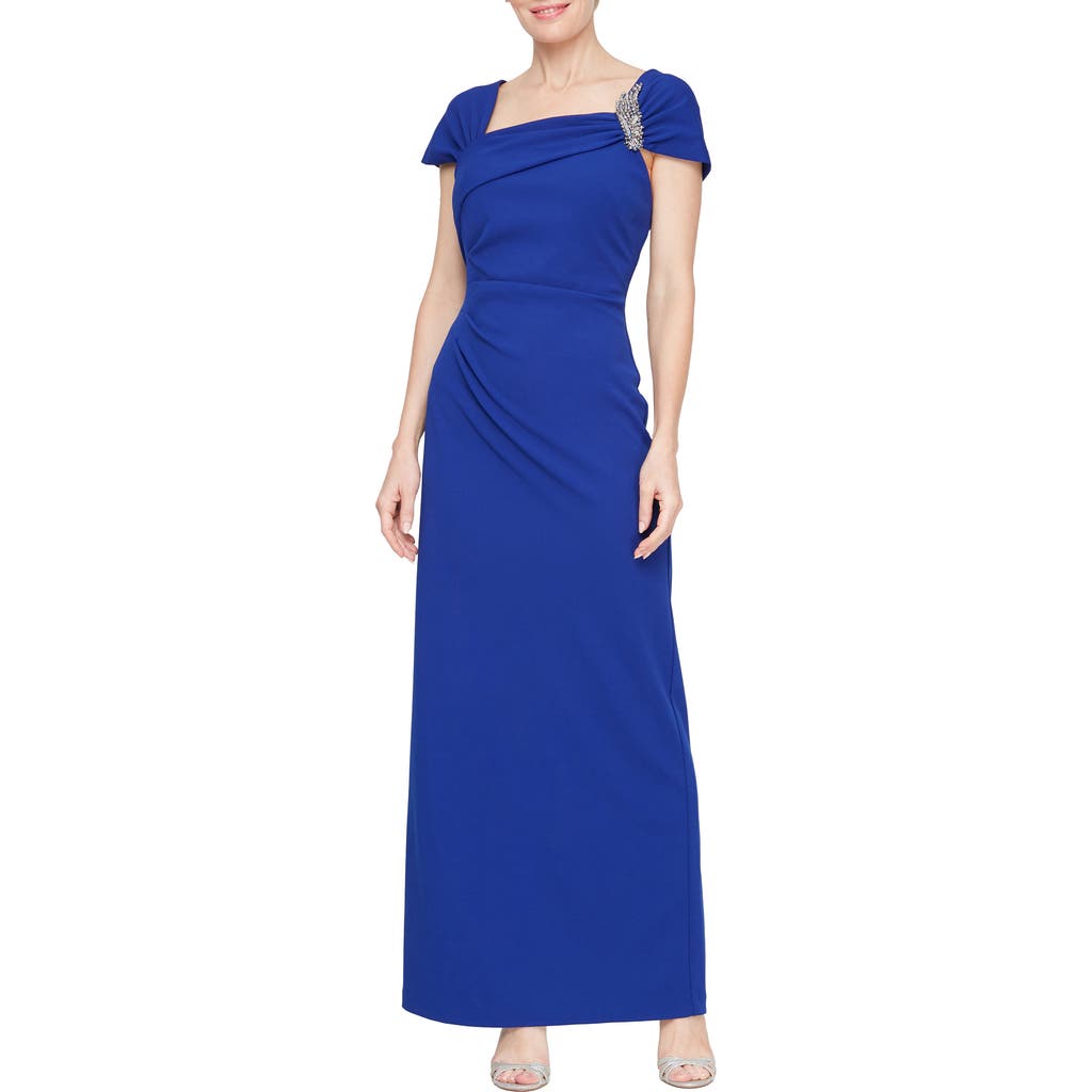 Alex Evenings Petite Scuba-crepe Cap-sleeve Dress In Royal