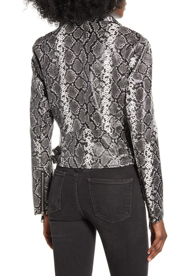 Snake Print Faux Leather Moto Jacket, Alternate, color, DARK GREY SNAKE