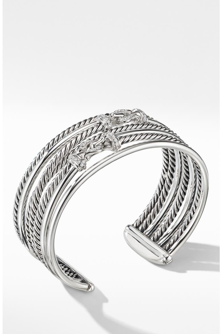 Buckle Crossover Cuff Bracelet with Diamonds, Alternate, color, SILVER/ DIAMOND