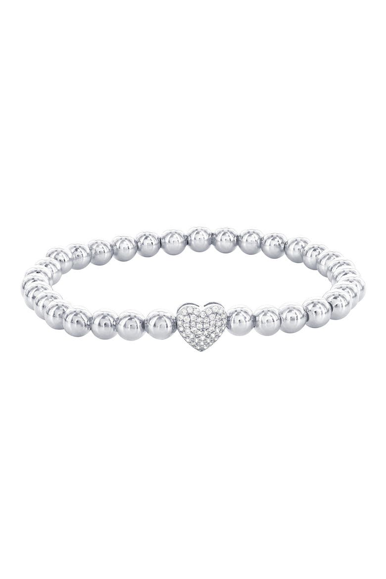 Pavé Cubic Zirconia Heart Beaded Bracelet, Main, color, SILVER
