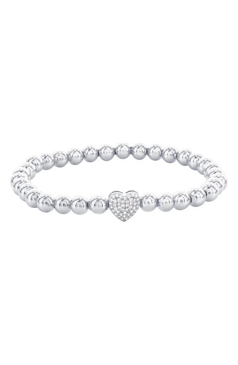 Pavé Cubic Zirconia Heart Beaded Bracelet